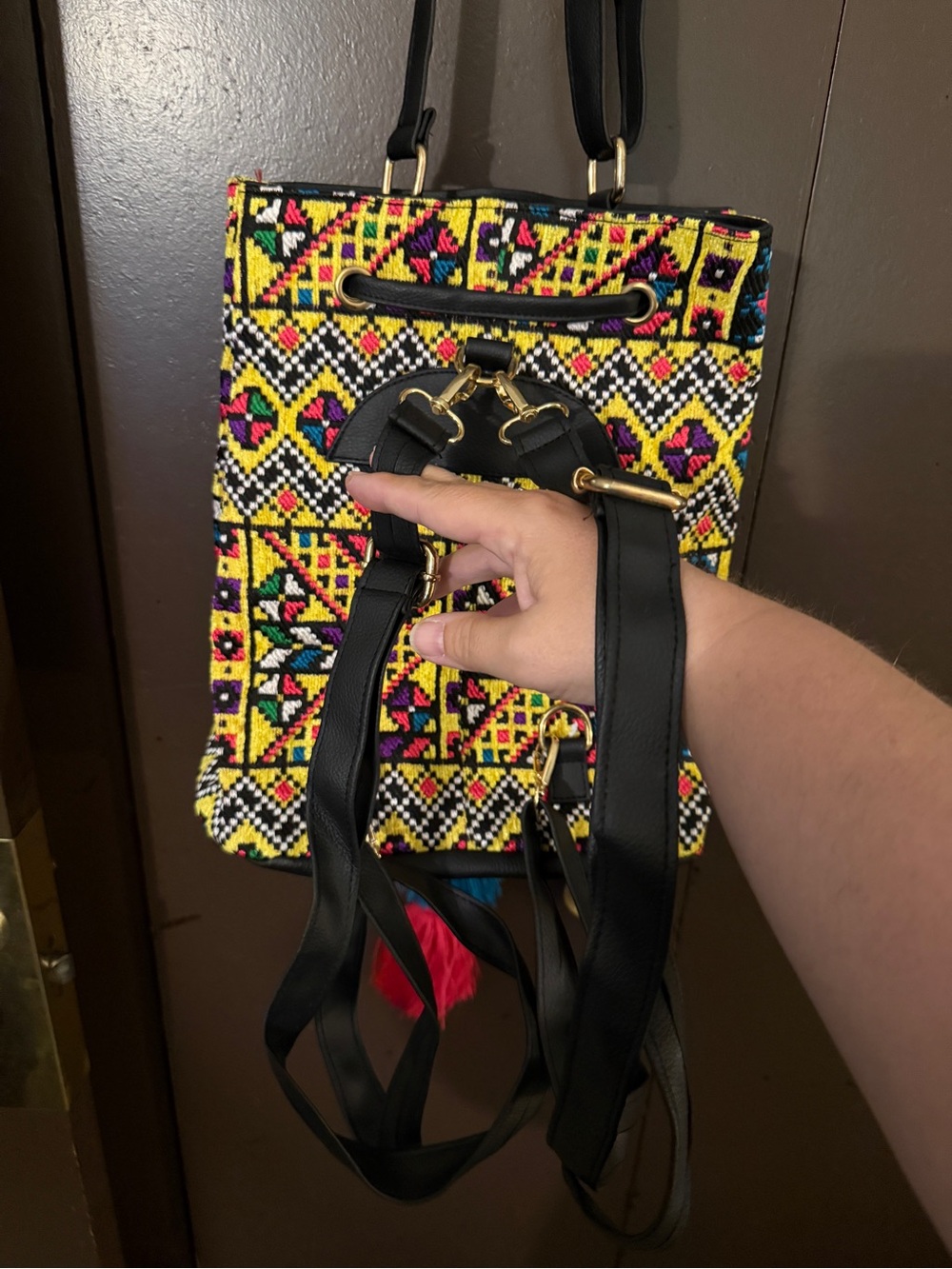 Handcrafted Multicolor Beaded Drawstring Backpack - Picture 5 of 8